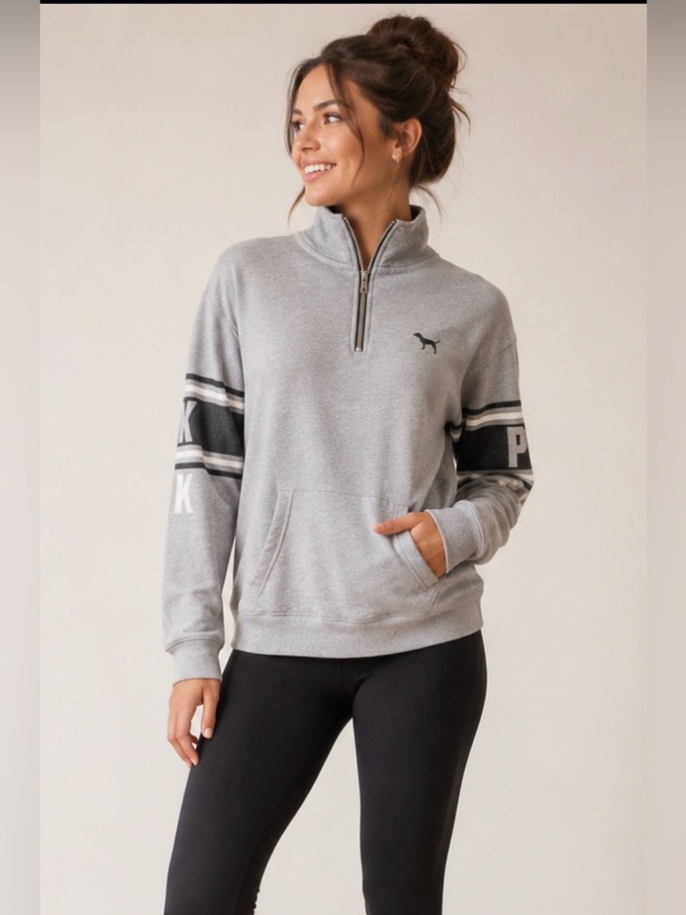 PINK Victoria’s Secret Gray Quarter Zip Pullover | Cozy Athletic Sweatshirt